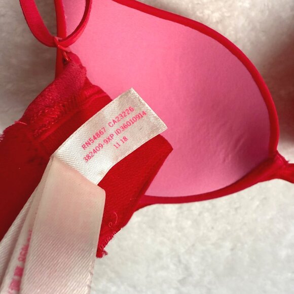 size 32A Victoria's Secret PINK wear everywhere red bra padded push up - Picture 7 of 10